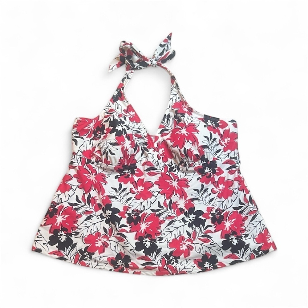 NWT Catalina Floral Halter Tankini Top - Red, White and Black sz 3X (22-24W)